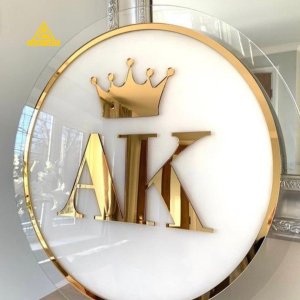 White Acrylic With Gold Logo Board | Lucky Arts